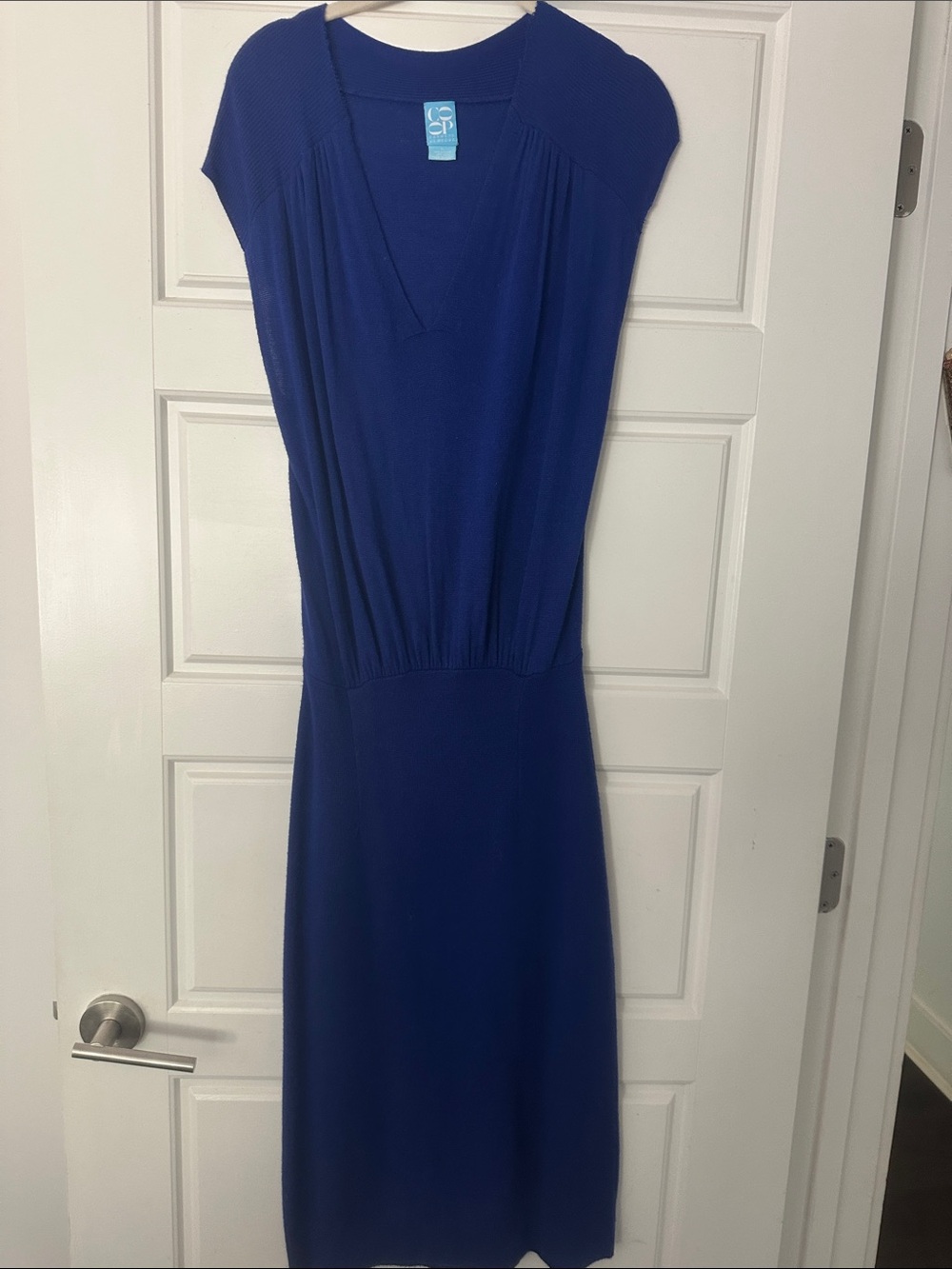 Elegant Royal Blue V-Neck Midi Dress by